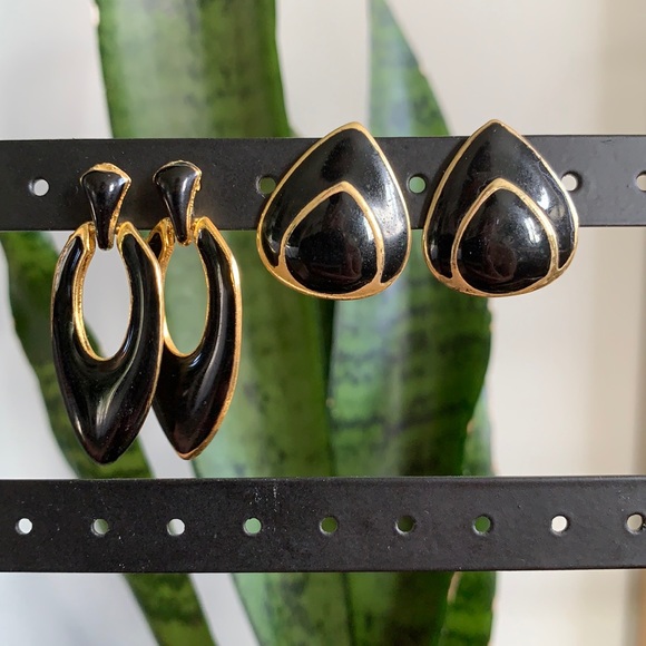 Set of two Vintage Black + Gold Earrings